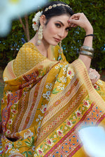 Load image into Gallery viewer, Winsome Cotton Cotton Silk Fabric Yellow Color Festive Look Saree
