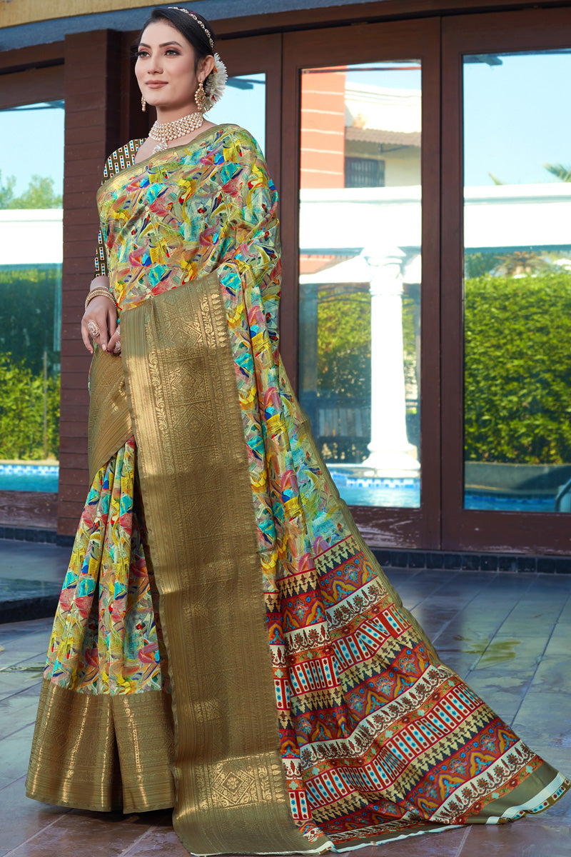 Marvellous Art Silk Fabric Festive Look Saree In Multi Color