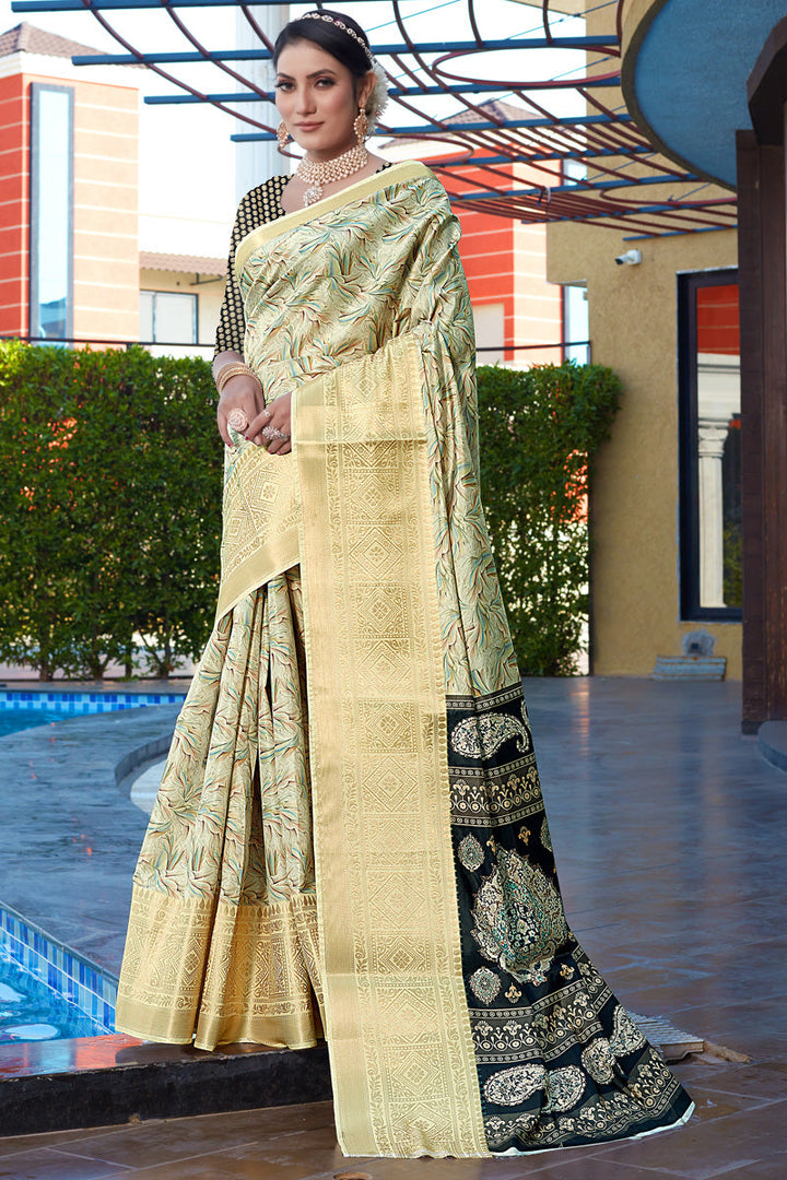 Cream Color Art Silk Fabric Attractive Festive Look Saree