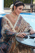 Load image into Gallery viewer, Cream Color Bright Saree With Digital Printed Work In Pashmina Fabric
