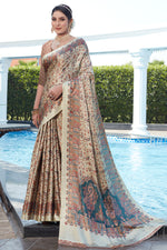 Load image into Gallery viewer, Cream Color Bright Saree With Digital Printed Work In Pashmina Fabric
