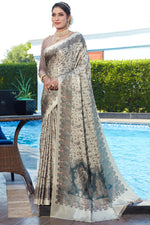 Load image into Gallery viewer, Pashmina Fabric Brilliant Saree With Digital Printed Work In Off White Color
