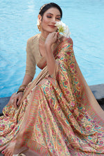 Load image into Gallery viewer, Pashmina Fabric Stunning Cream Color Saree With Digital Printed Work
