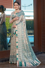Load image into Gallery viewer, Pashmina Fabric Off White Color Wonderful Saree With Digital Printed Work
