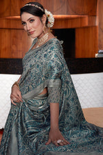 Load image into Gallery viewer, Grey Color Pashmina Fabric Fantastic Saree With Digital Printed Work
