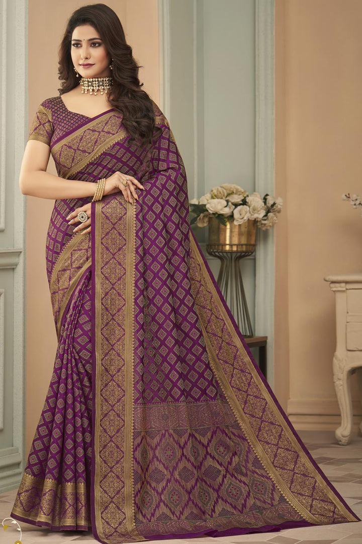 Art Silk Fabric Festive Wear Purple Color Weaving Work Winsome Saree