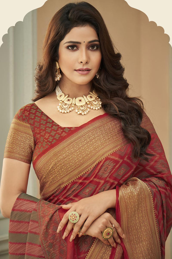 Festival Wear Art Silk Fabric Weaving Work Lavish Saree In Red Color