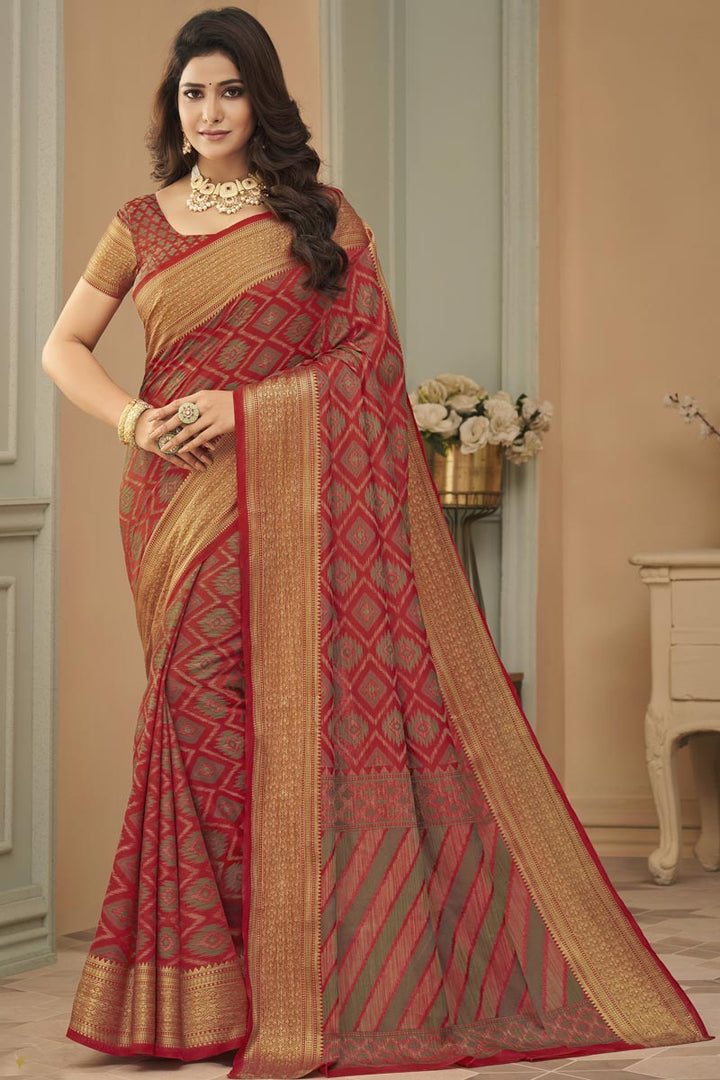Festival Wear Art Silk Fabric Weaving Work Lavish Saree In Red Color