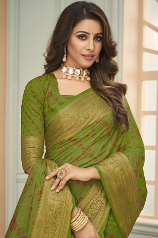 Art Silk Fabric Festive Wear Green Color Gorgeous Saree With Weaving Work