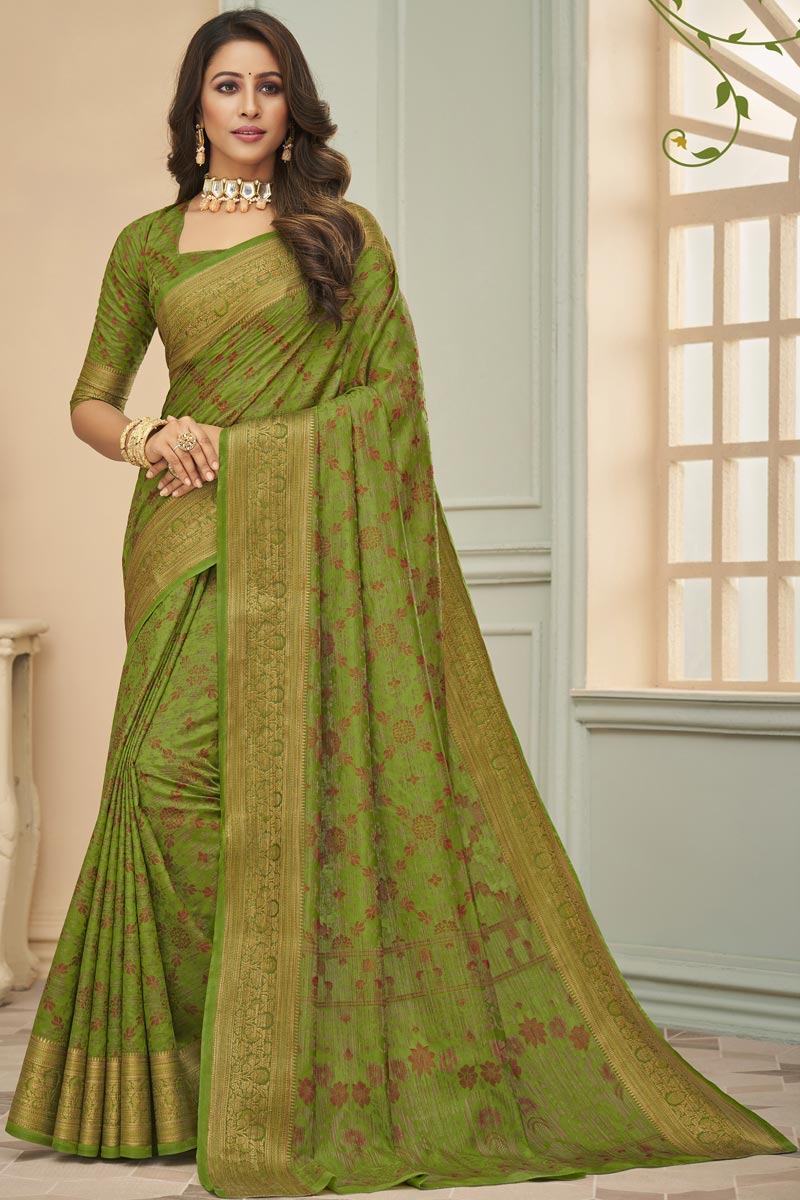 Art Silk Fabric Festive Wear Green Color Gorgeous Saree With Weaving Work