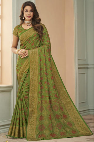 Festival Wear Green Color Art Silk Fabric Exquisite Weaving Work Saree