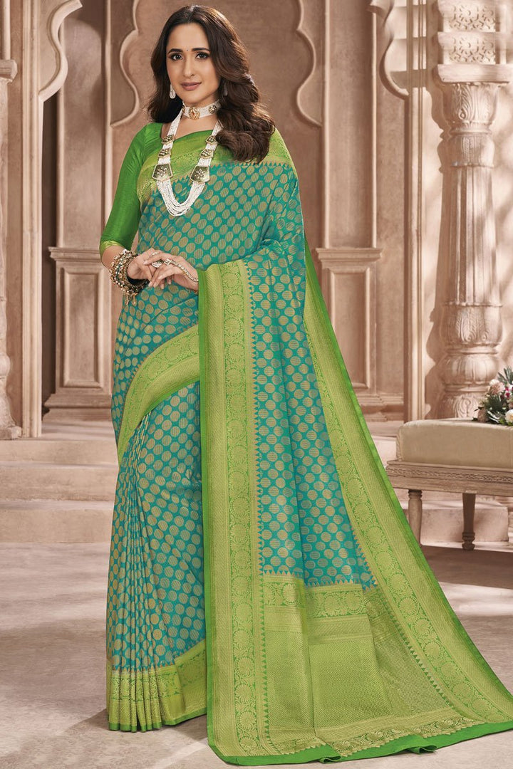 Festive Wear Sea Green Color Weaving Work Saree In Art Silk Fabric