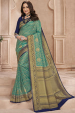 Load image into Gallery viewer, Cyan Color Party Wear Art Silk Fabric Weaving Work Saree
