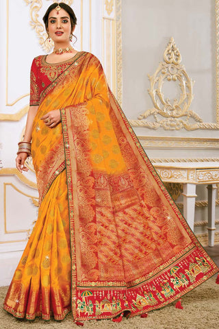 Orange Color Function Wear Art Silk Fabric Saree With Tempting Embroidered Blouse