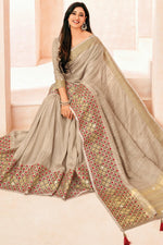 Load image into Gallery viewer, Beige Color Embroidered Work Delicate Shweta Tiwari Silk Saree
