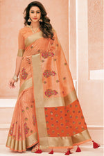 Load image into Gallery viewer, Orange Color Ingenious Embroidered Work Silk Saree
