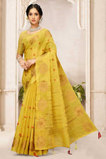 Load image into Gallery viewer, Embroidered Work Art Silk Fabric Sober Saree In Yellow Color
