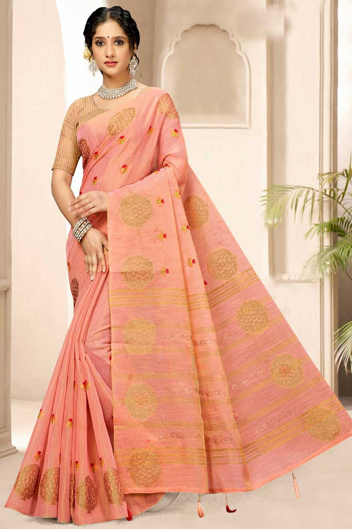 Pink Color Engaging Embroidered Saree In Art Silk Fabric
