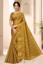 Load image into Gallery viewer, Enchanting Embroidered Work Golden Color Saree In Art Silk Fabric
