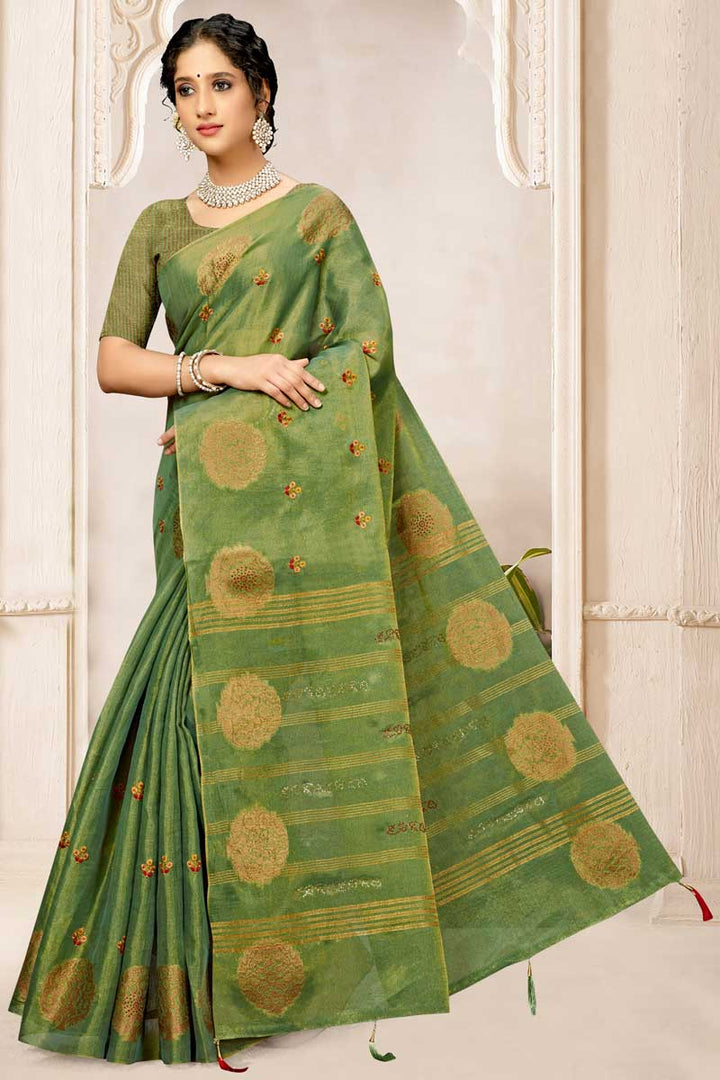 Green Color Art Silk Fabric Charismatic Embroidered Saree