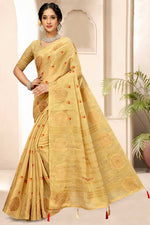 Load image into Gallery viewer, Fascinating Embroidered Work Beige Color Saree In Art Silk Fabric
