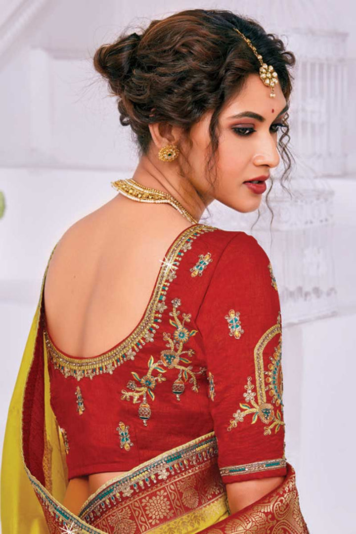Art Silk Fabric Yellow Color Phenomenal Function Wear Saree