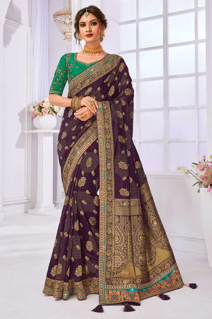 Art Silk Fabric Wine Color Function Wear Beatific Saree