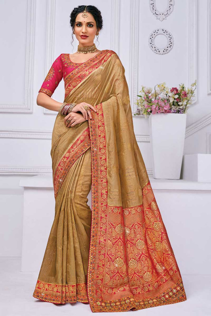 Art Silk Fabric Wonderful  Function Wear Saree In Beige Color