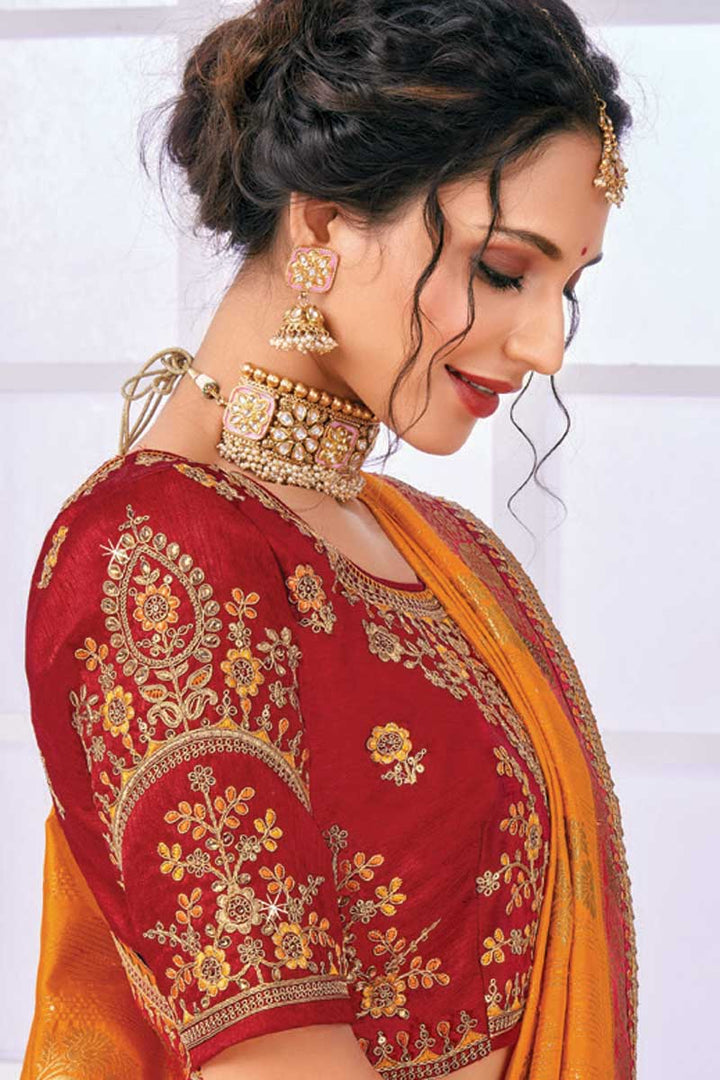 Art Silk Fabric Function Wear Supreme Saree In Mustard Color