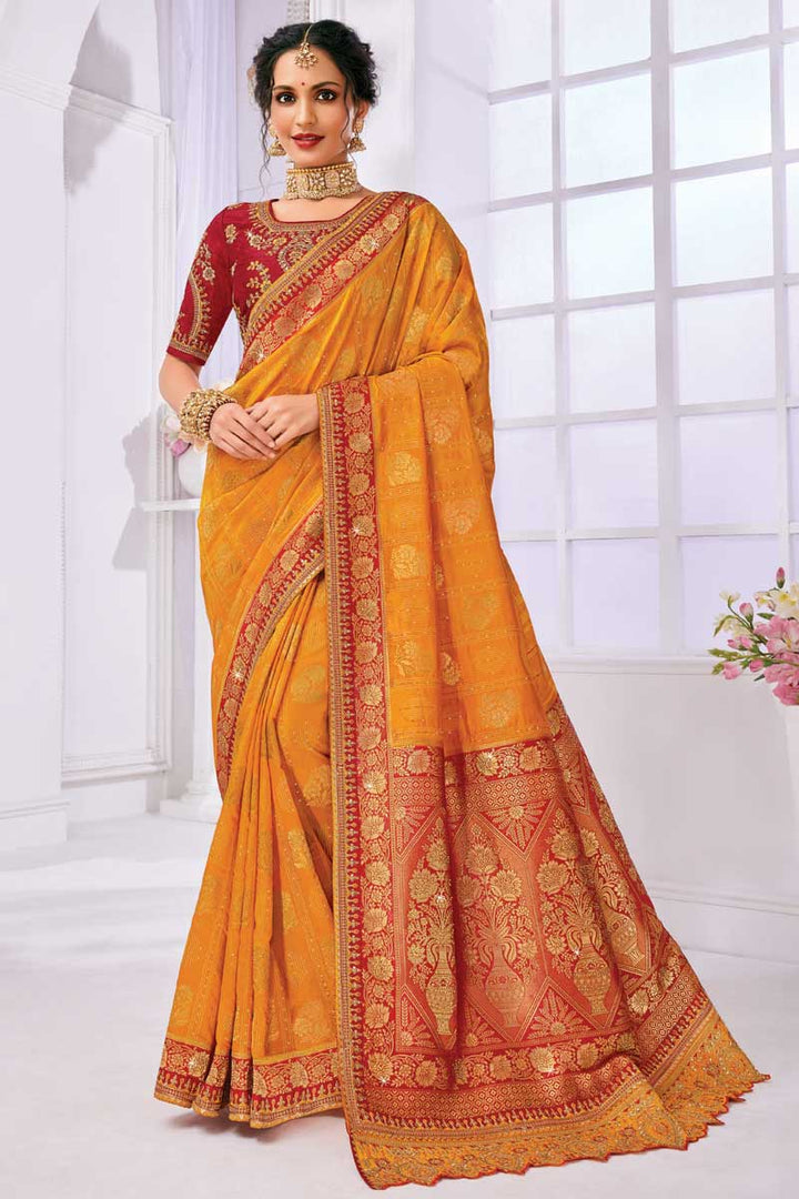 Art Silk Fabric Function Wear Supreme Saree In Mustard Color