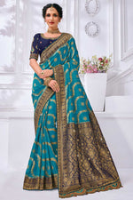 Load image into Gallery viewer, Cyan Color Art Silk Fabric Function Wear Work Vintage Saree
