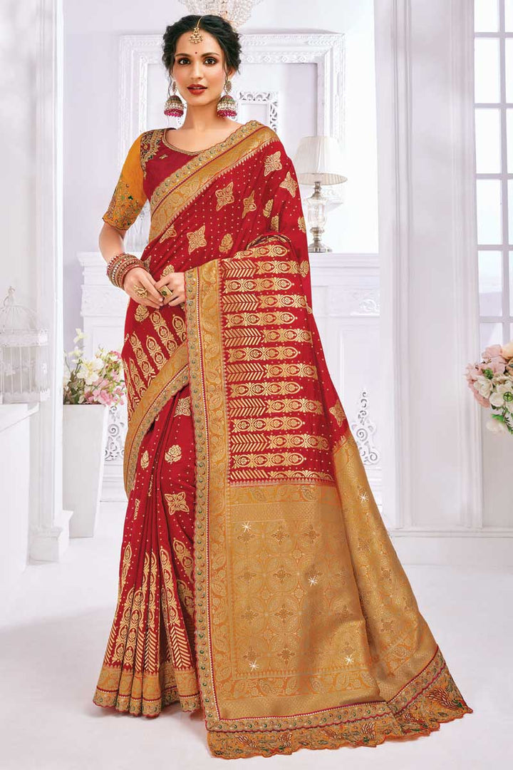 Red Color Art Silk Fabric Function Wear Work Lovely Saree