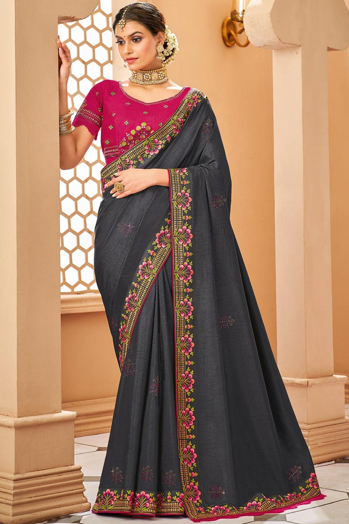 Border Work Art Silk Fabric Black Color Provocative Saree