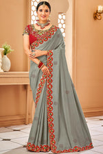 Load image into Gallery viewer, Border Work On Grey Color Art Silk Fabric Glorious Saree
