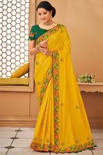 Load image into Gallery viewer, Yellow Color Art Silk Fabric Vintage Border Work Saree
