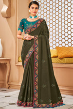 Load image into Gallery viewer, Border Work On Olive Color Brilliant Saree In Art Silk Fabric
