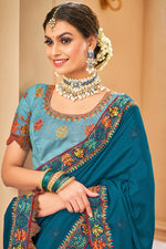 Load image into Gallery viewer, Art Silk Fabric Teal Color Glamorous Border Work Saree
