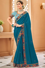 Load image into Gallery viewer, Art Silk Fabric Teal Color Glamorous Border Work Saree

