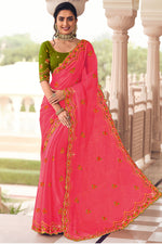 Load image into Gallery viewer, Embroidered Work Chiffon Fabric Designer Saree In Pink Color
