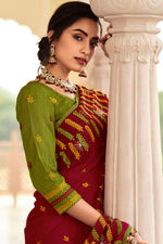 Load image into Gallery viewer, Maroon Color Embroidered Work On Party Wear Saree In Chiffon Fabric
