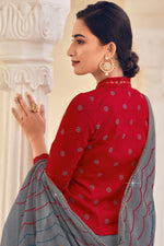 Load image into Gallery viewer, Embroidered Work On Party Wear Grey Color Saree In Chiffon Fabric
