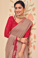Load image into Gallery viewer, Chic Chiffon Fabric Embroidered Work On Beige Color Party Wear Saree
