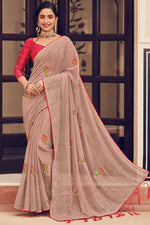 Load image into Gallery viewer, Chic Chiffon Fabric Embroidered Work On Beige Color Party Wear Saree
