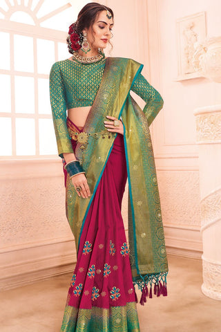 Sangeet Wear Rani Color Embroidered Saree