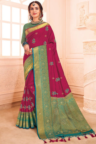 Sangeet Wear Rani Color Embroidered Saree