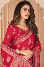 Load image into Gallery viewer, Embroidered Work Art Silk Fabric Red Color Function Wear Incredible Saree
