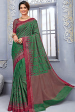 Load image into Gallery viewer, Art Silk Fabric Green Color Party Wear Saree With Embroidered Work
