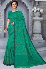 Load image into Gallery viewer, Green Color Stunning Embroidered Work On Art Silk Fabric Party Wear Saree
