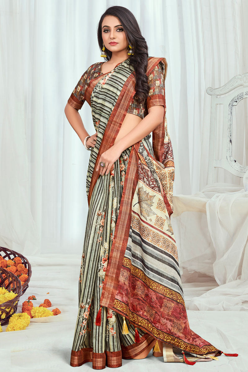 Fascinating Multi Color Cotton Casual Printed Saree