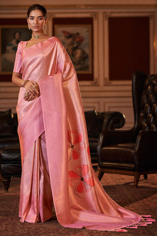 Pink Color Fascinating Jacquard Digital Printed Saree